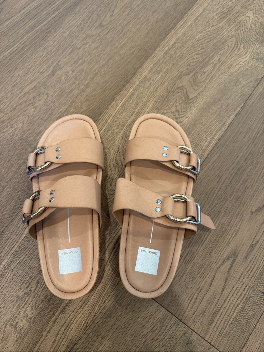 Dolce Vita Nude/Tan Double Buckle Slide Sandals